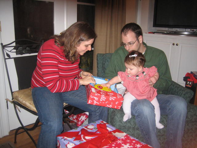 Opening presents - Molly's first laptop